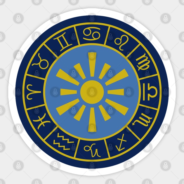 Astrological Zodiac Symbols Wheel+Sun Gold+Blues Sticker by NataliePaskell